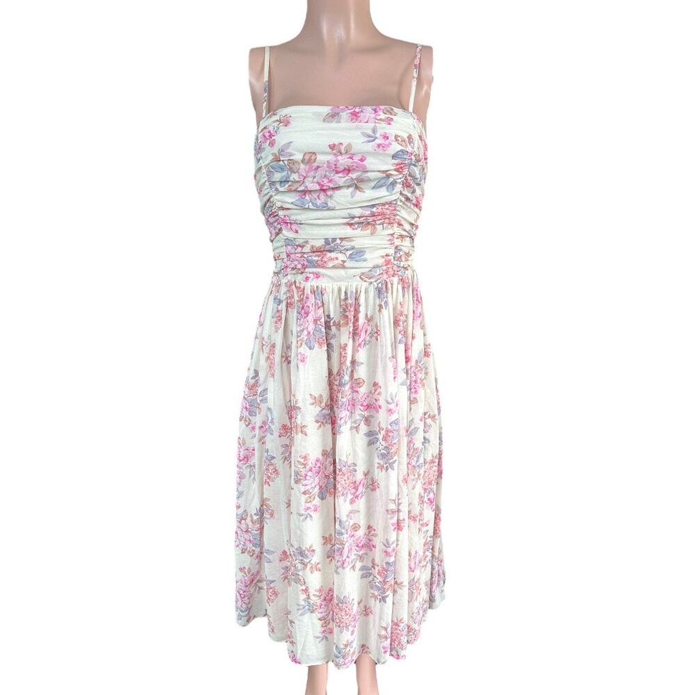 Laura Ashley 80's Pink & White Floral Sundress with Boning & Full Skirt Size 12
